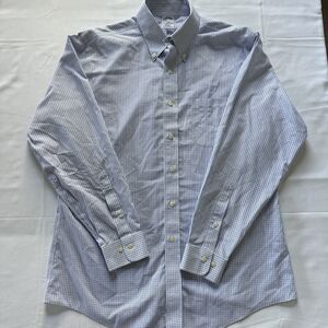 Brooks Brothers 346 Shirt Mens 16 1/2 - 4/5 Blue White Tattersall Slim Fit Dress